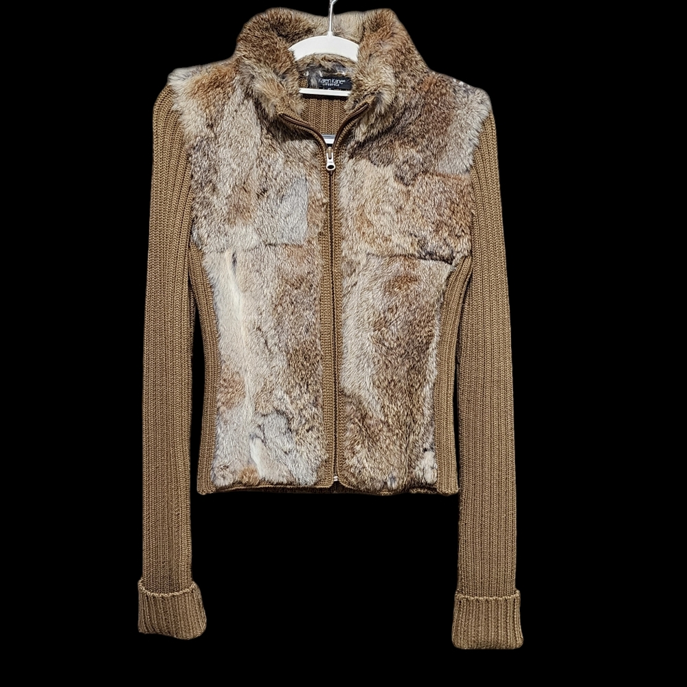 Vtg Y2K Karen Kane Genuine Rabbit Fur Full Zip Jacket Womens S